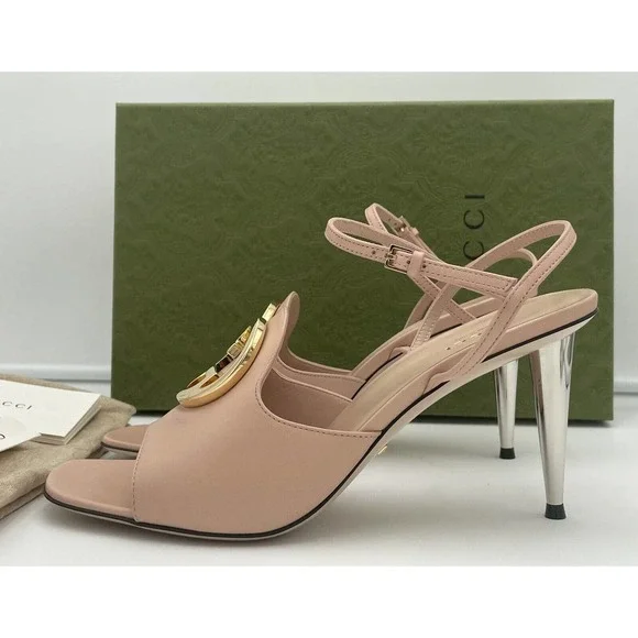 NEW Gucci Blondie GG Leather Ankle Strap Sandals Heels Box 39 AUTHENTIC! - Picture 4 of 12